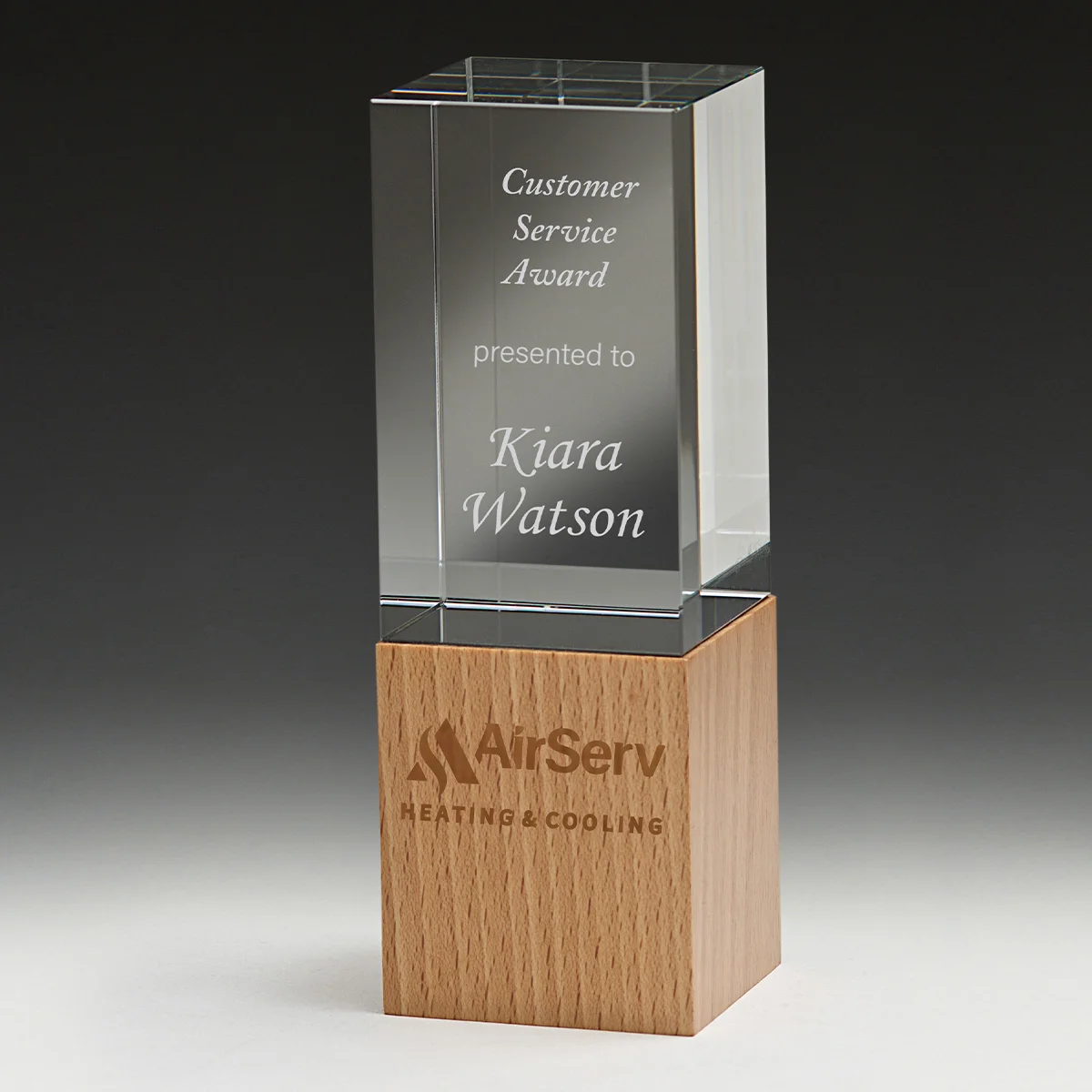 Binary award with crystal / wood construction