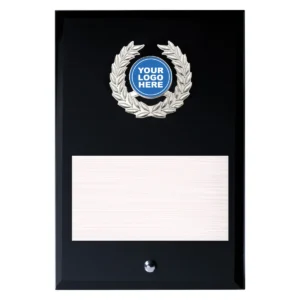 Black black glass plaque with glass construction