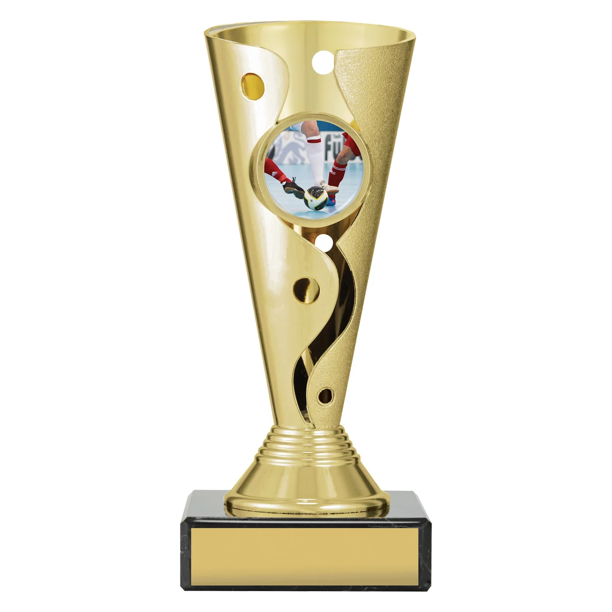 Gold carnival cup - futsal with plastic / marble construction