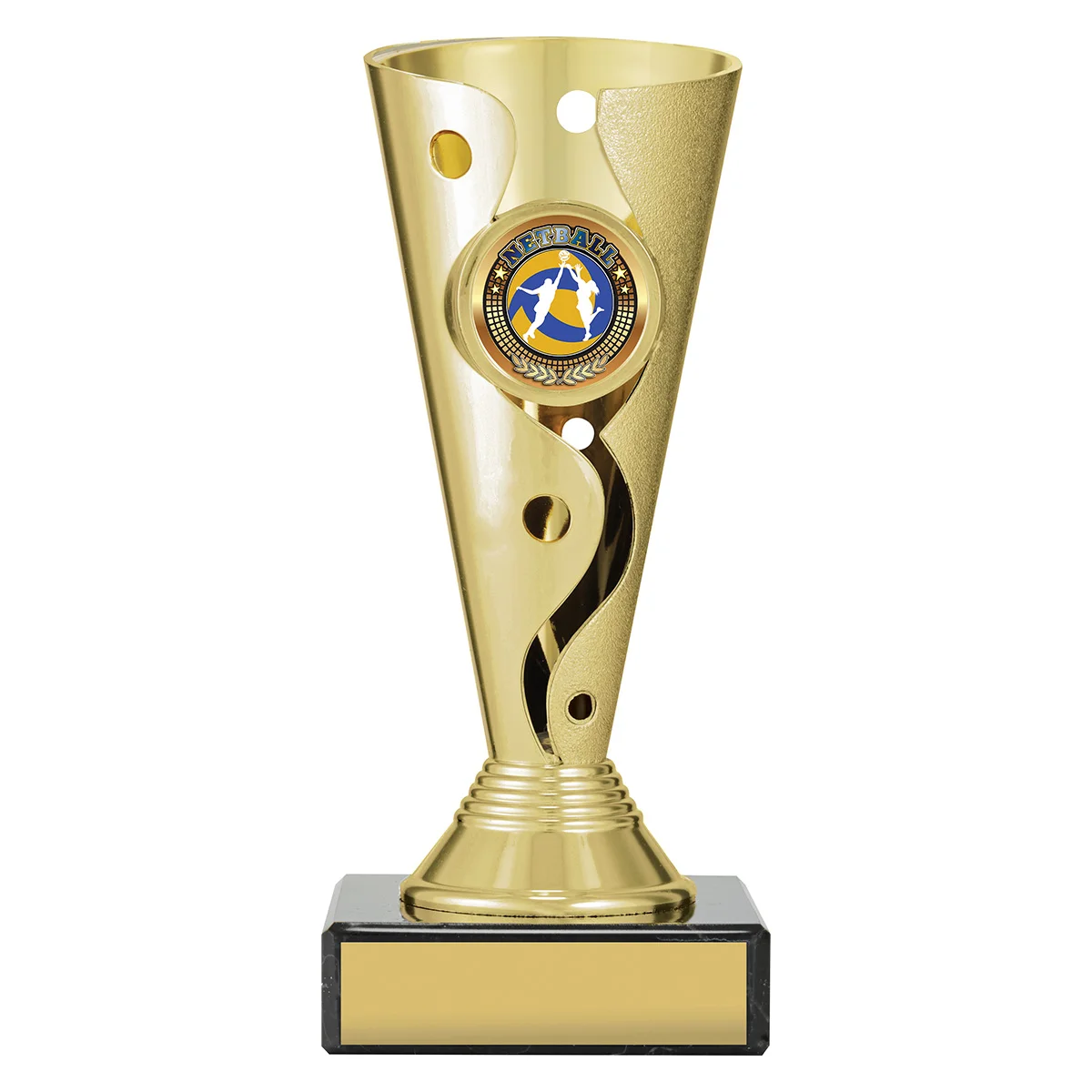 Gold carnival cup - netball with plastic / marble construction