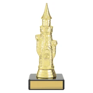 Gold castle trophy with plastic / marble construction
