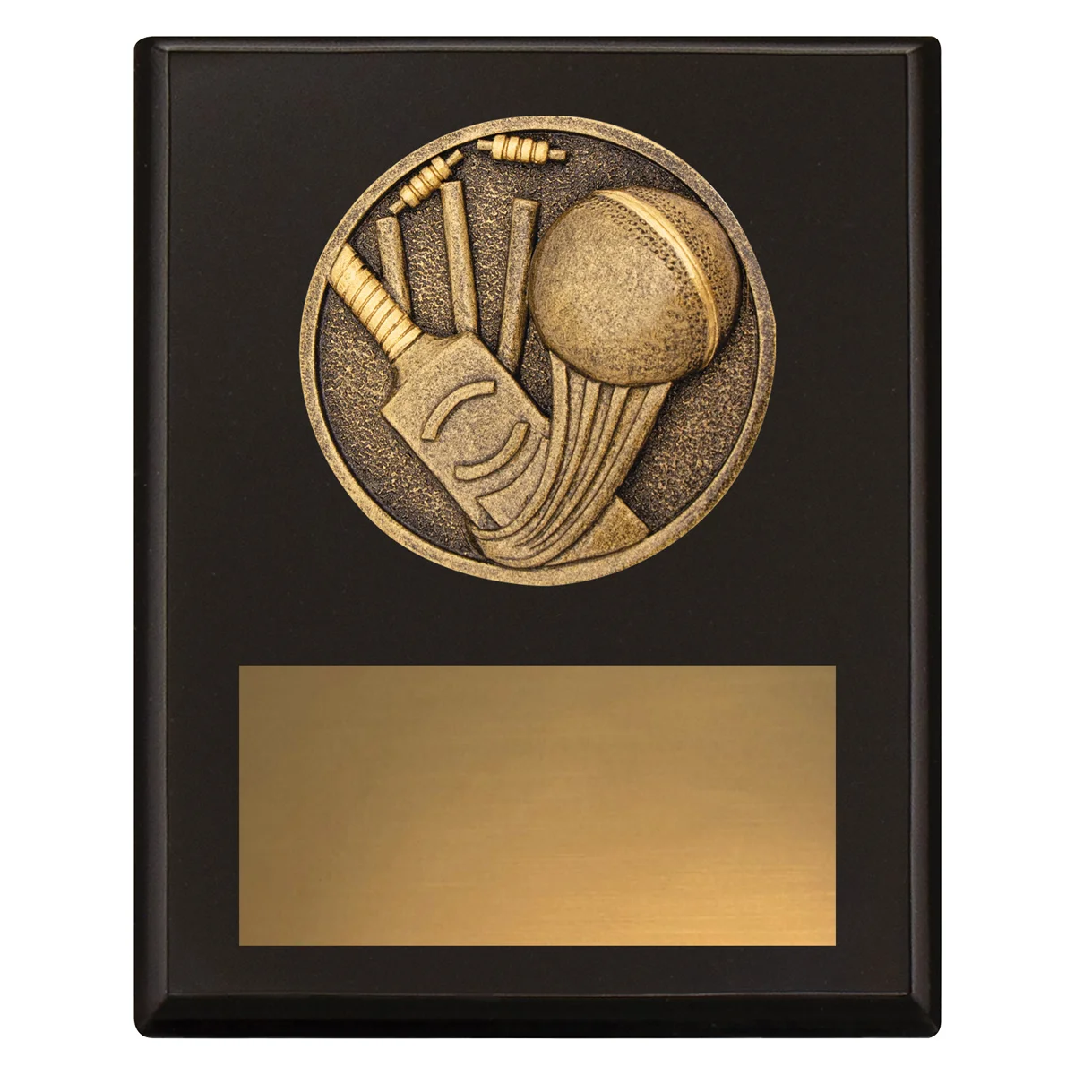 Black challenge plaque - cricket with timber construction