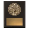 Black challenge plaque - cycling with timber construction