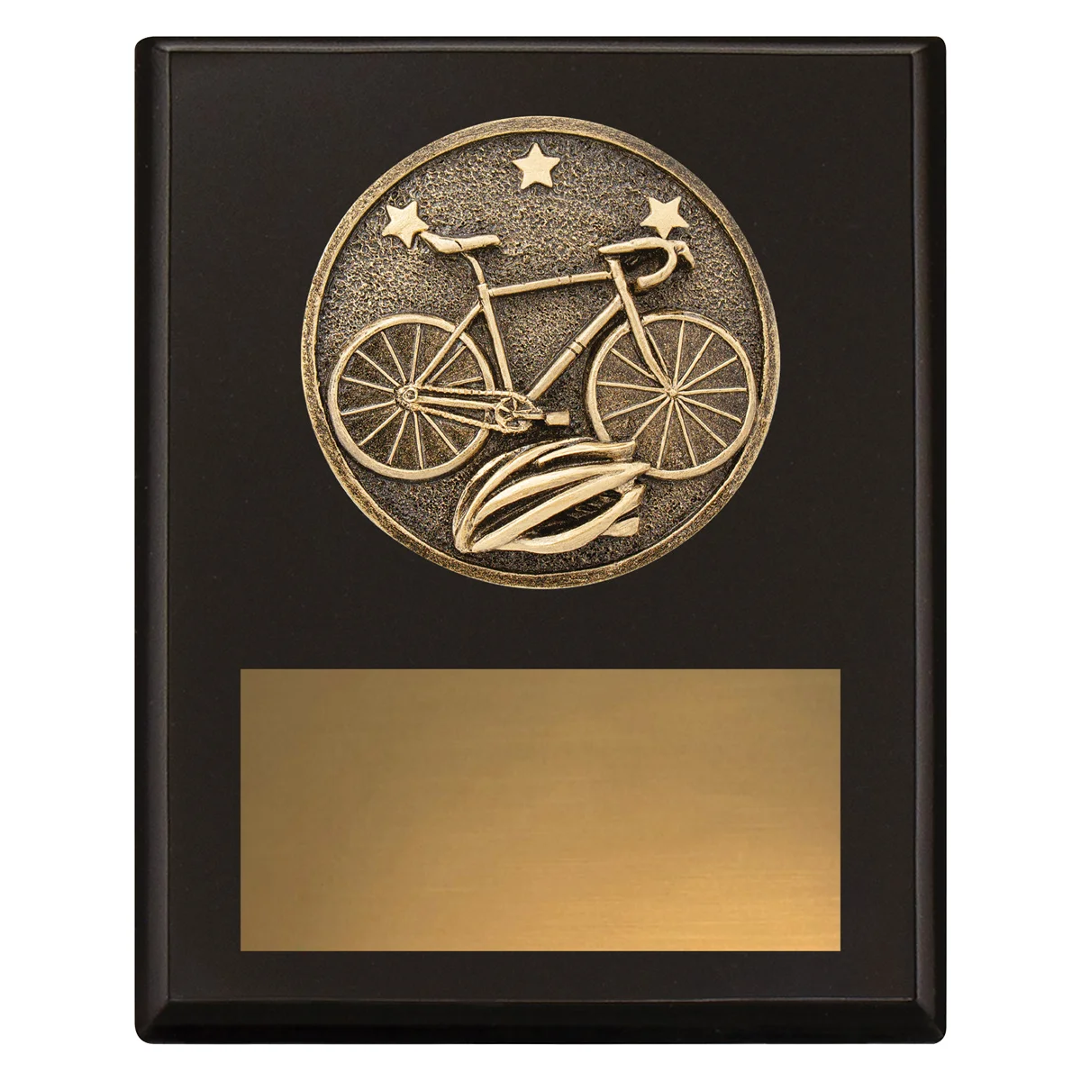 Black challenge plaque - cycling with timber construction