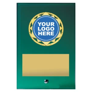 Green compass plaque with glass construction