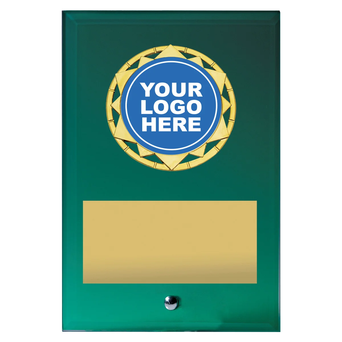 Green compass plaque with glass construction