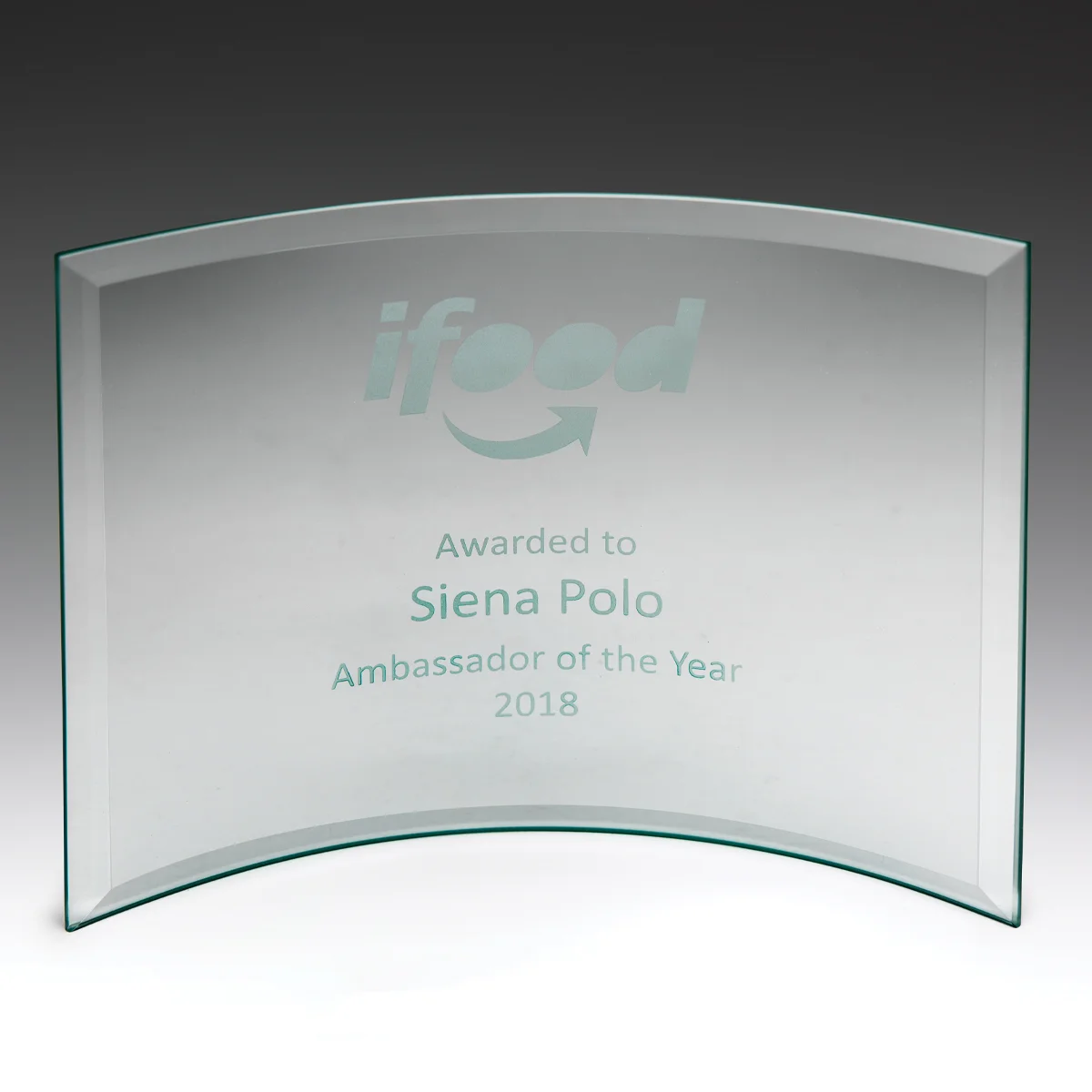 Concave award with glass construction