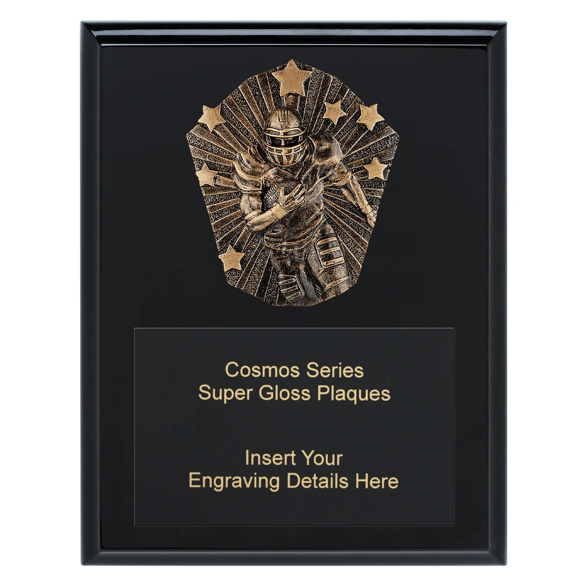 Black cosmos super plaque - american football with timber construction