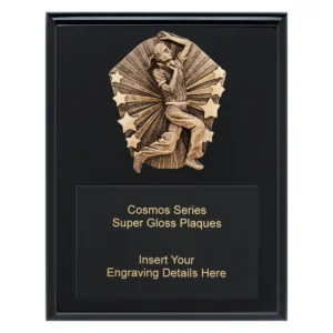 Black cosmos super plaque - female bowler with timber construction