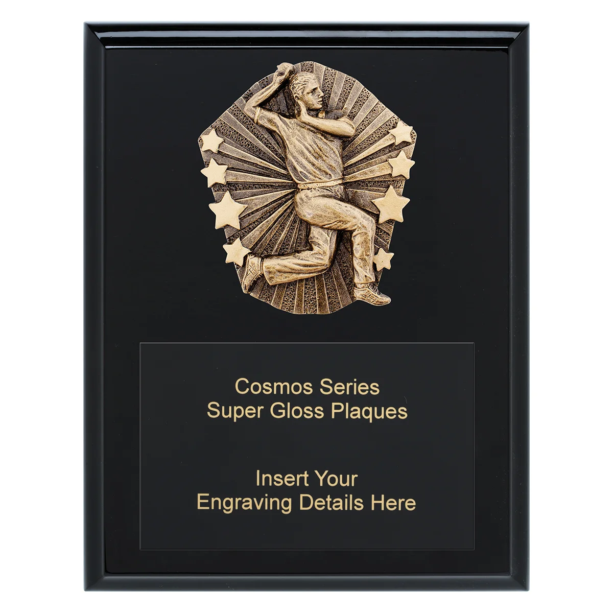 Black cosmos super plaque - male bowler with timber construction