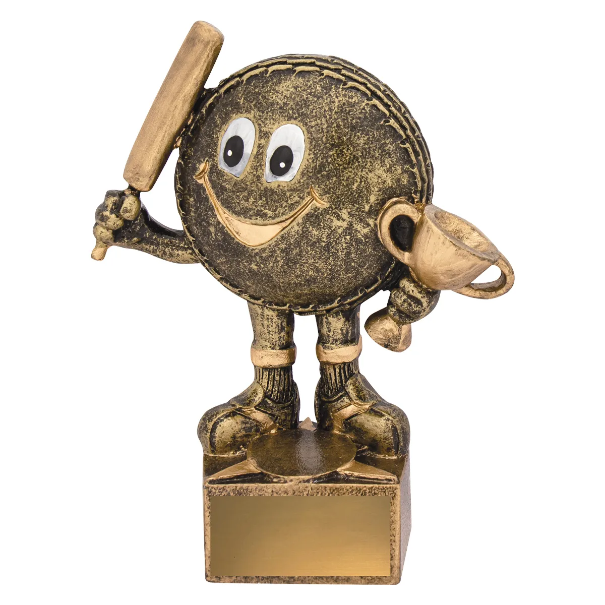 Gold cricket kids character with resin construction