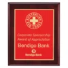 Red designer red plaque with timber construction