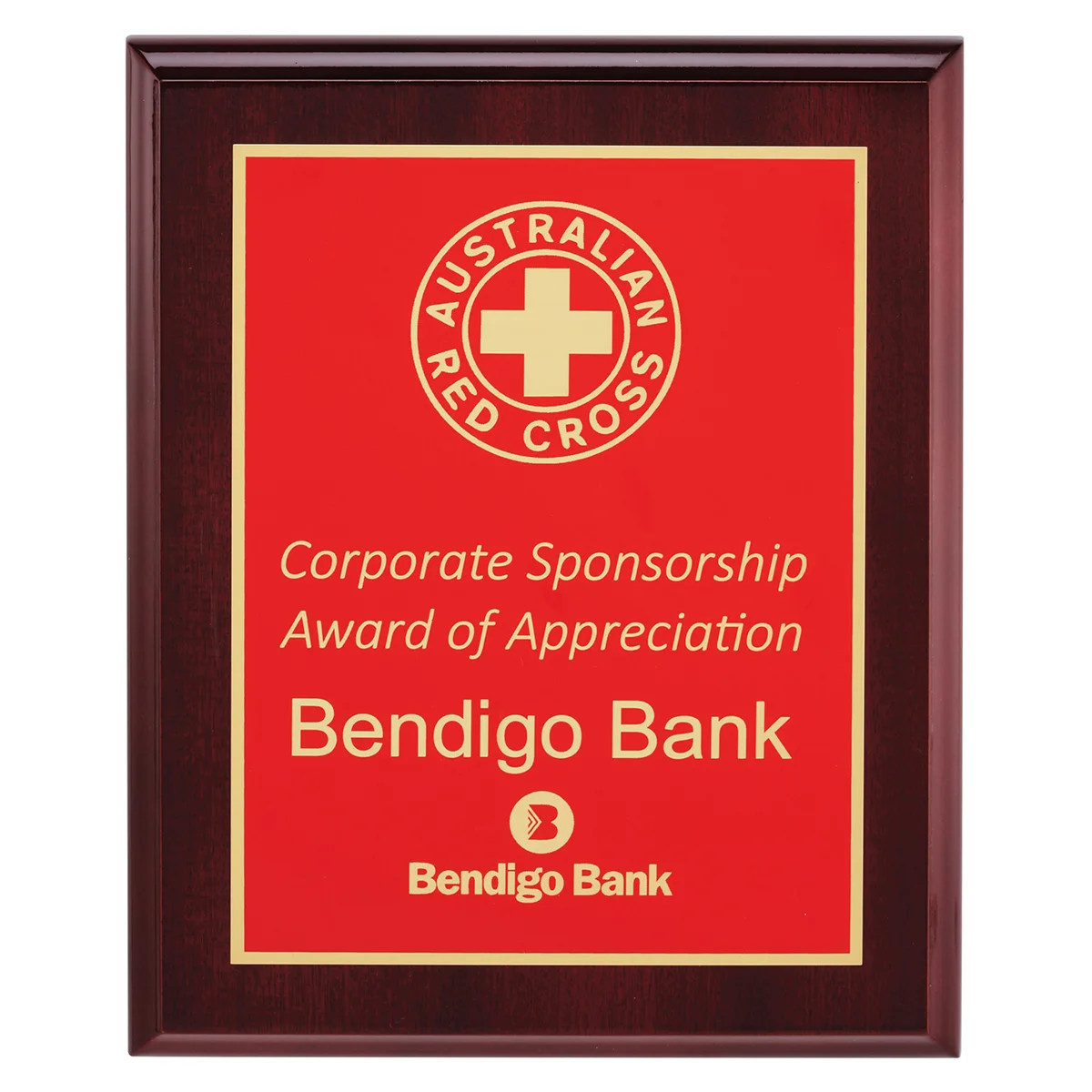 Red designer red plaque with timber construction
