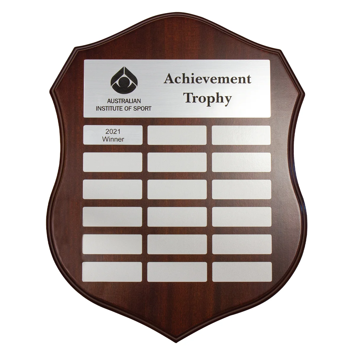 Walnut distinction silver shield with timber construction