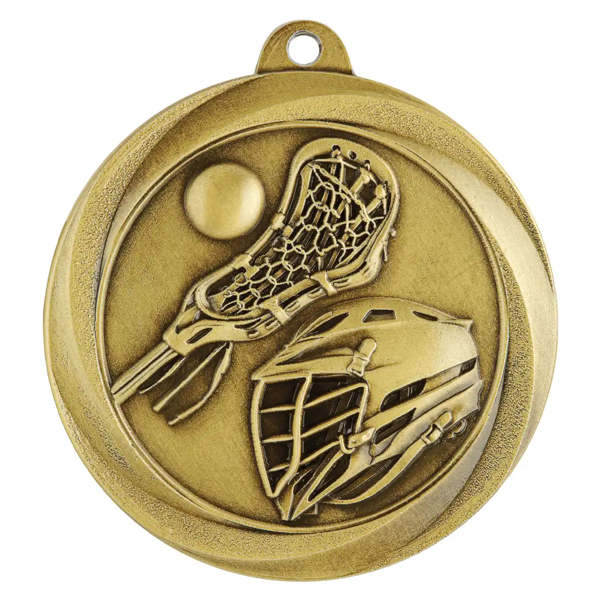 Gold econo lacrosse medal with metal construction