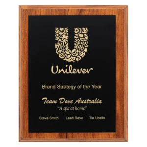 Light walnut engraved plaques - black / gold with timber construction