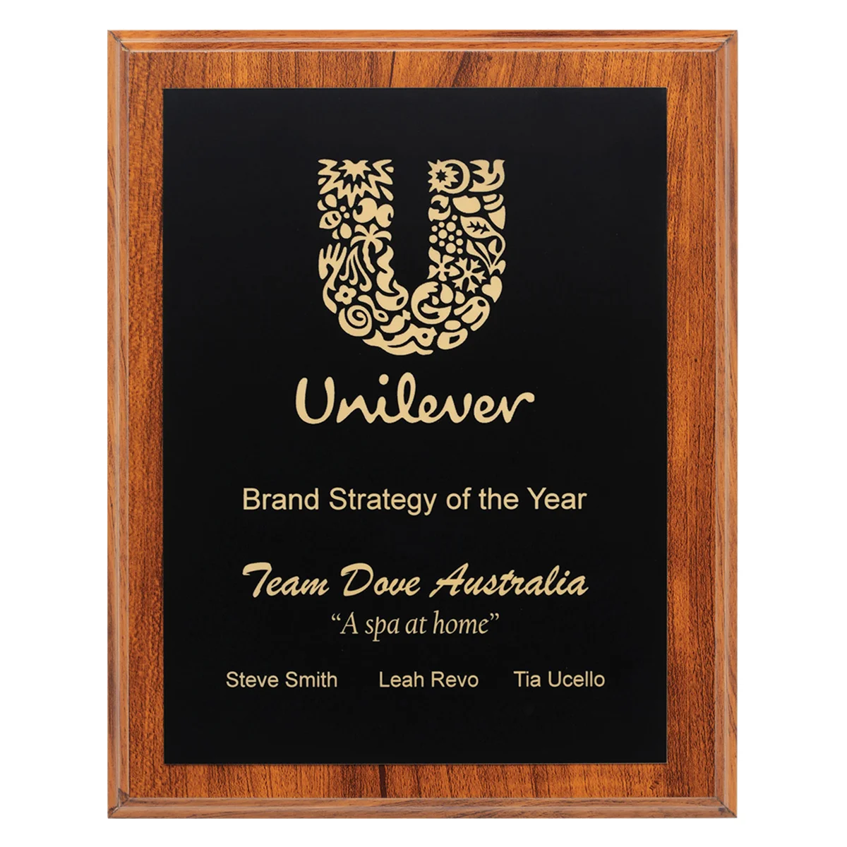 Light walnut engraved plaques - black / gold with timber construction
