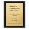 Black engraved plaques - brushed gold with timber construction