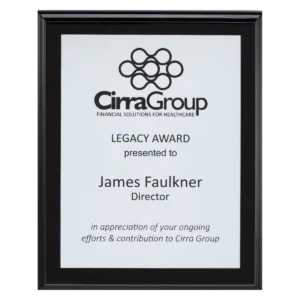 Black engraved plaques - brushed silver with timber construction