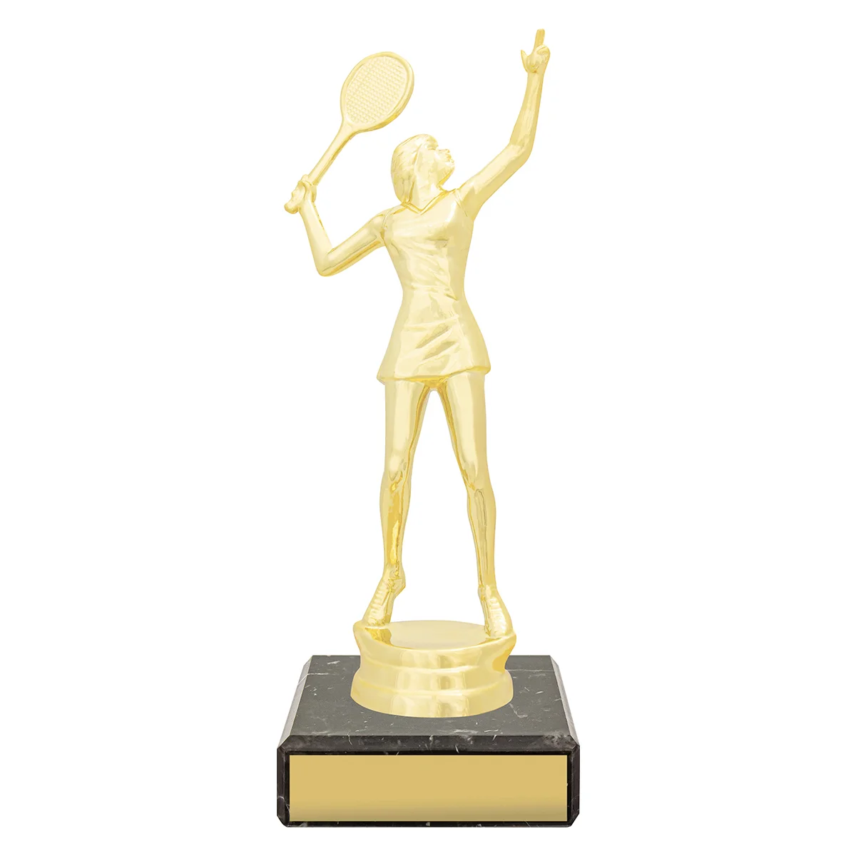 Gold figure trophy - female tennis with plastic / marble construction
