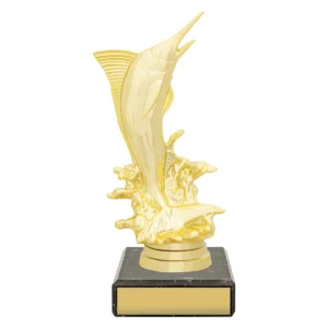 Gold figure trophy - marlin with plastic / marble construction