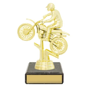 Gold figure trophy - motocross with plastic / marble construction