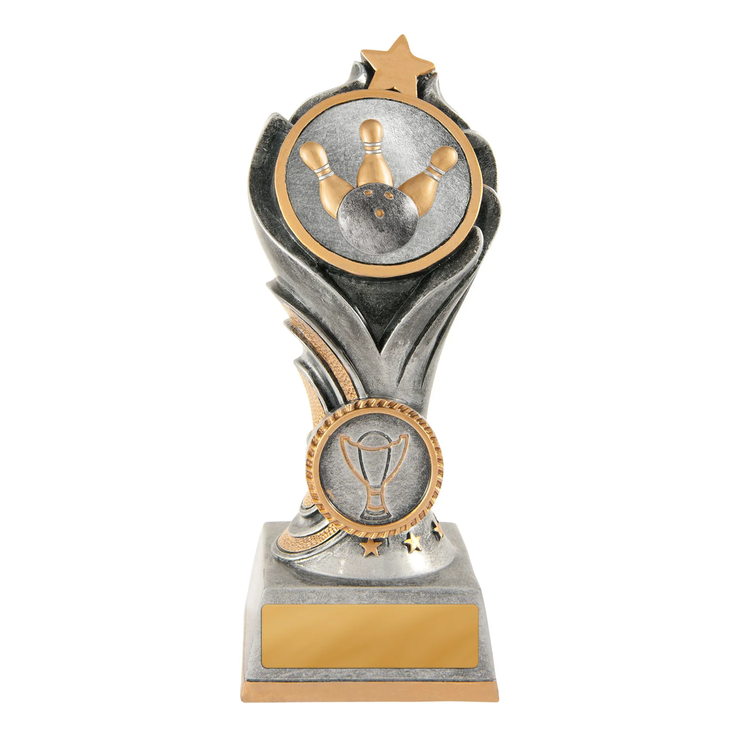 Silver / gold flame tower-tenpin with resin construction