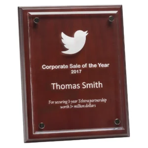 Walnut floating acrylic plaque with acrylic / timber construction