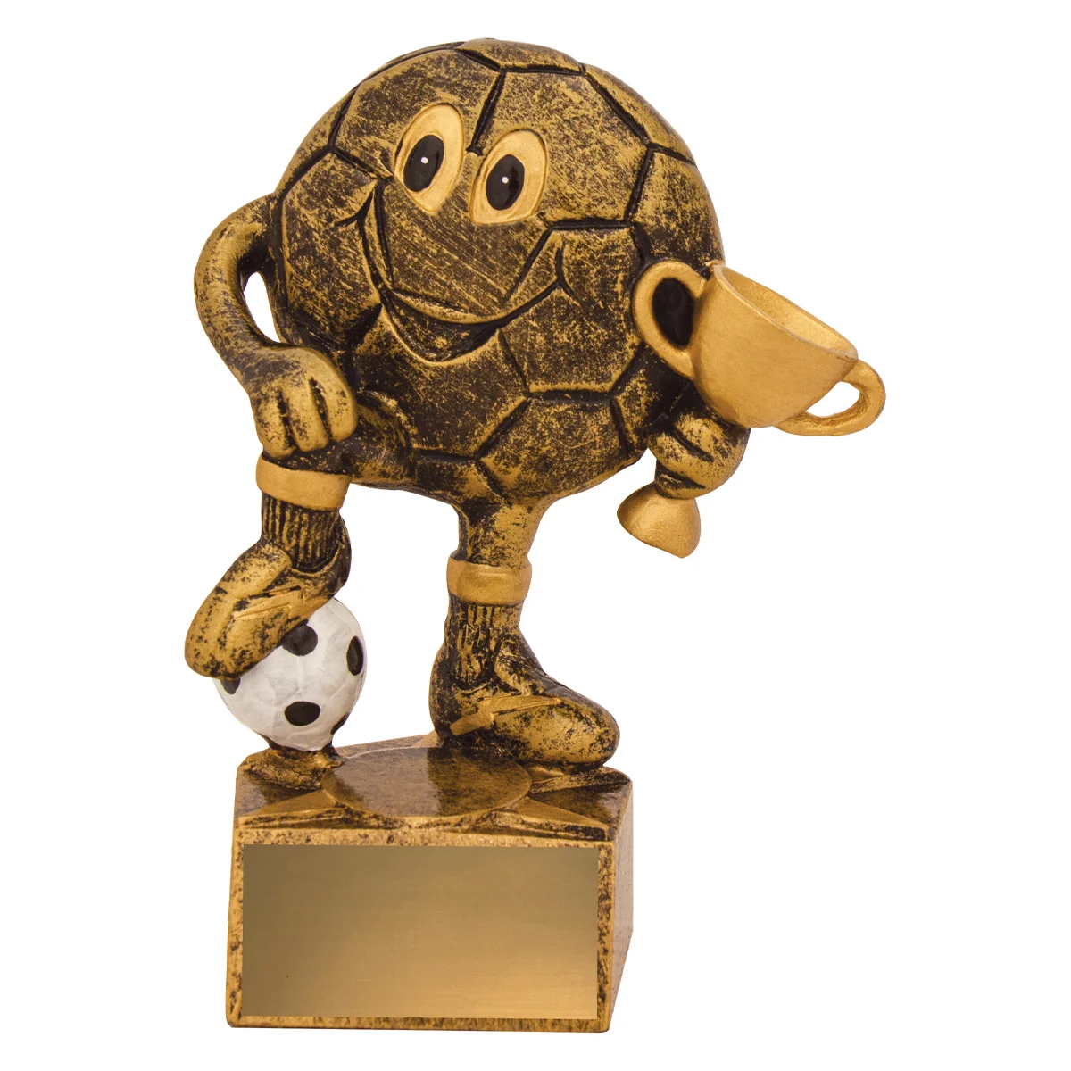 Gold football character with resin construction