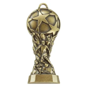 Gold football cup star with metal construction