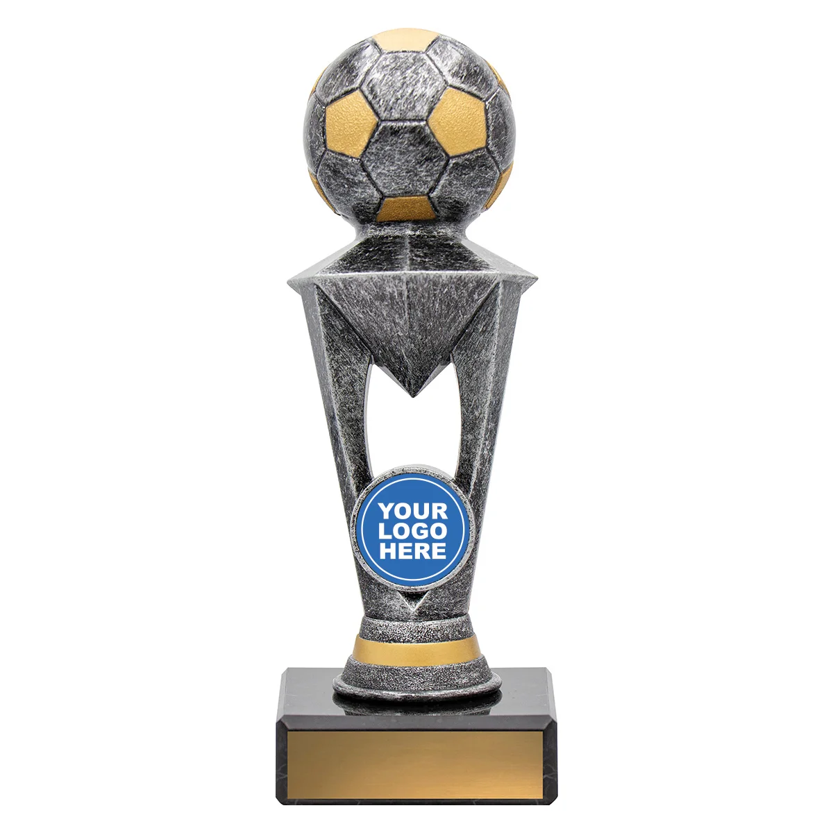 Silver football orbit with plastic / marble construction