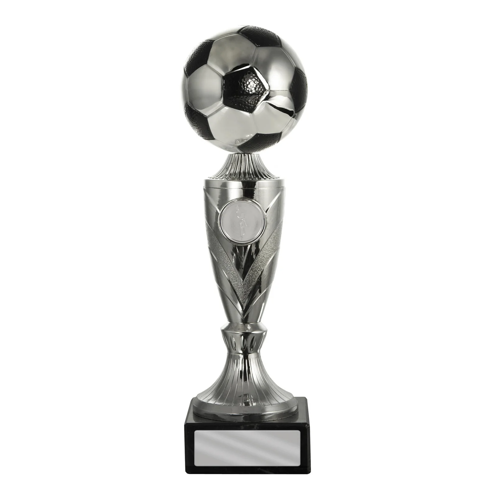 Black / silver football stand with plastic / marble construction