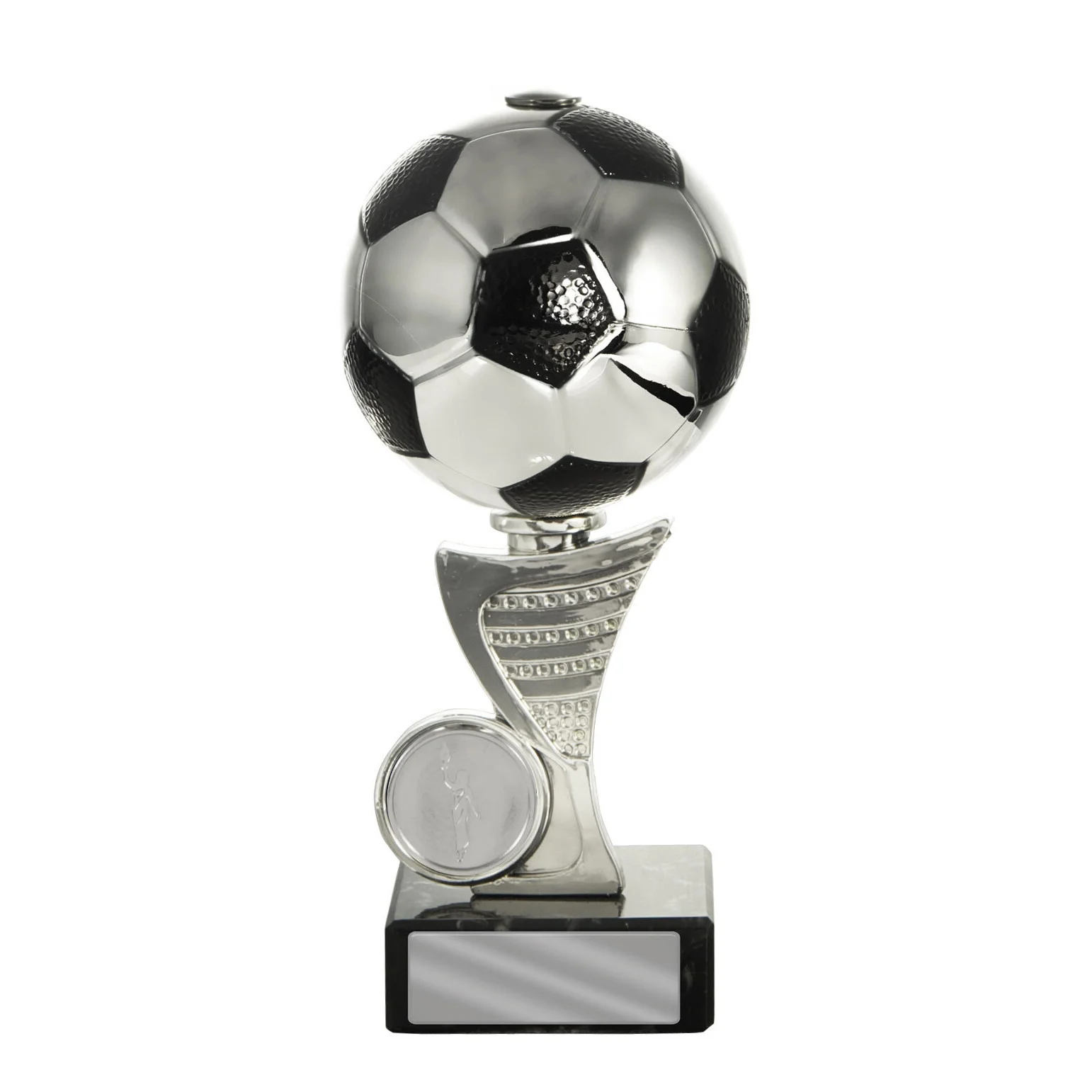 Black / silver football stand with plastic / marble construction