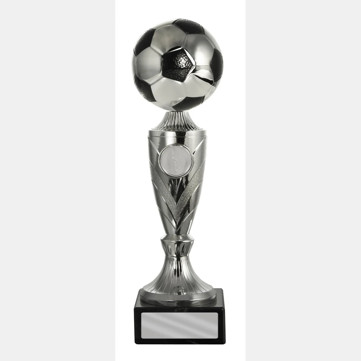Black / silver football stand with plastic / marble construction