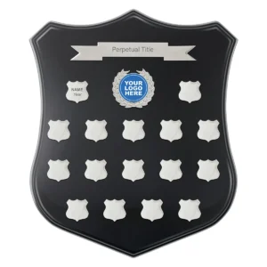 Black fraternity shield with timber construction