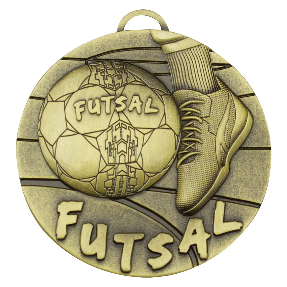 Gold futsal medal with metal construction