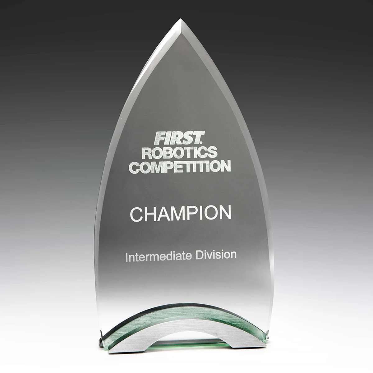 Glass spear award with glass / metal construction