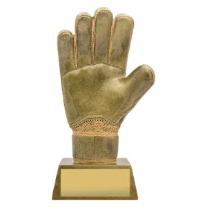 Gold goalie glove with resin construction
