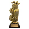 Gold golf bag trophy with resin construction