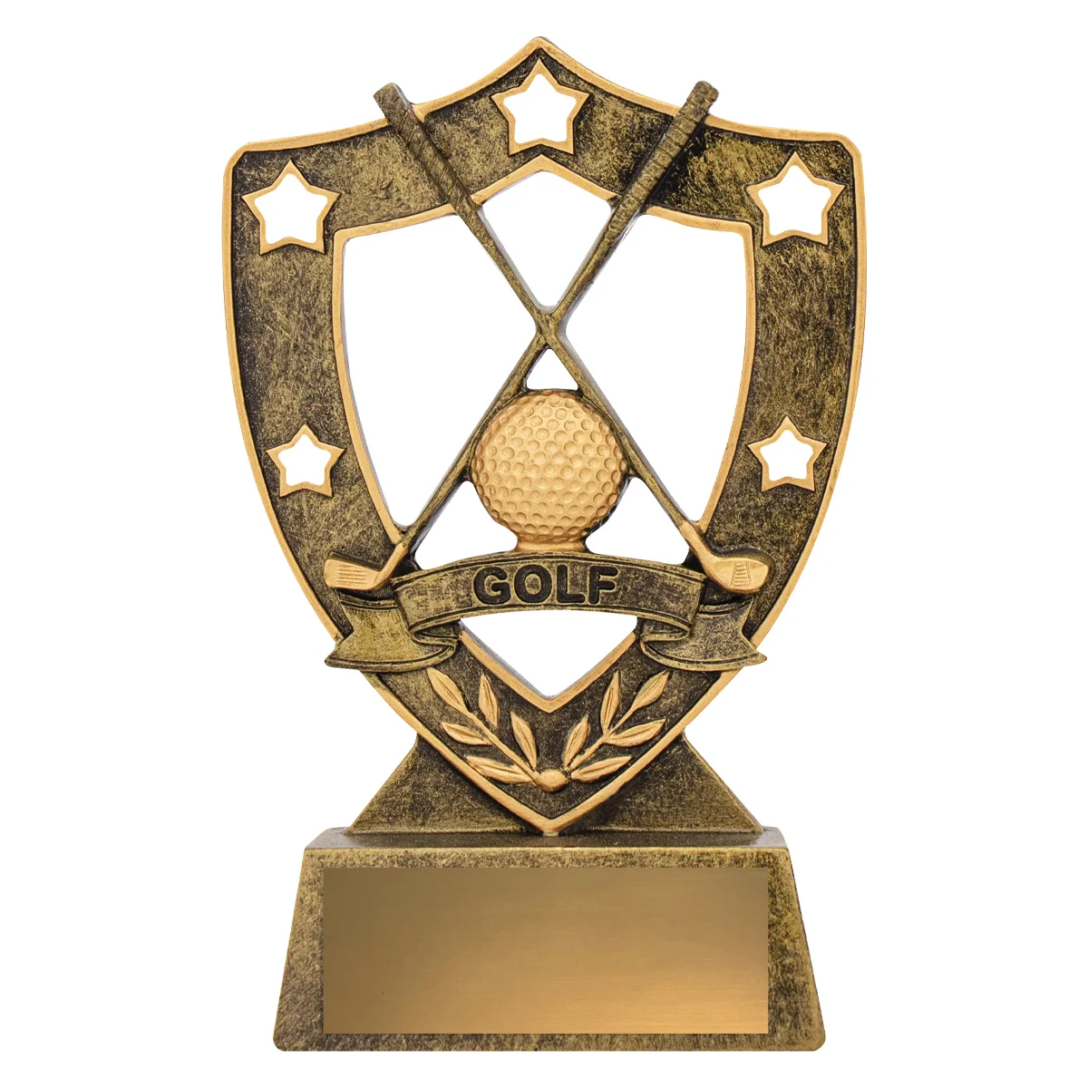 Gold golf gold shield with resin construction