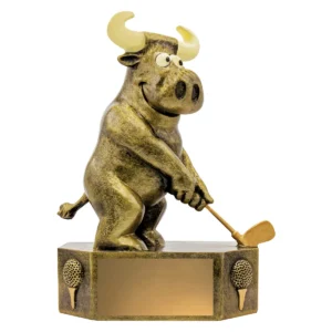 Gold golf prize bull with resin construction