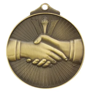 Gold handshake medal with metal construction