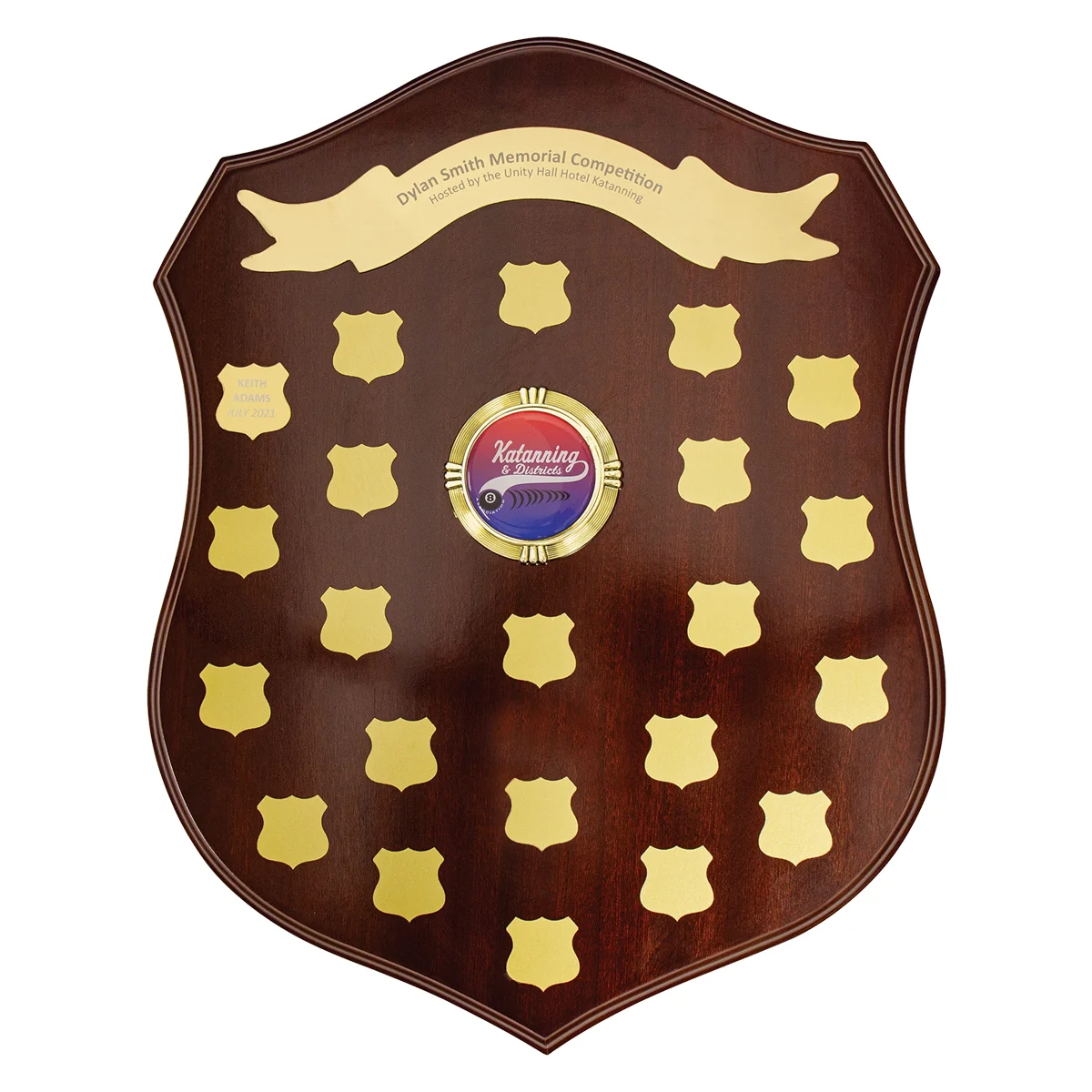 Walnut heritage gold shield with timber construction