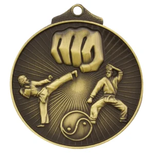Gold karate medal with metal construction