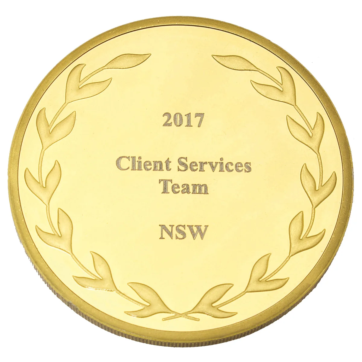 Gold laurel presentation medal with metal construction
