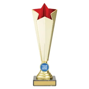 Red mega star logo with plastic / marble construction
