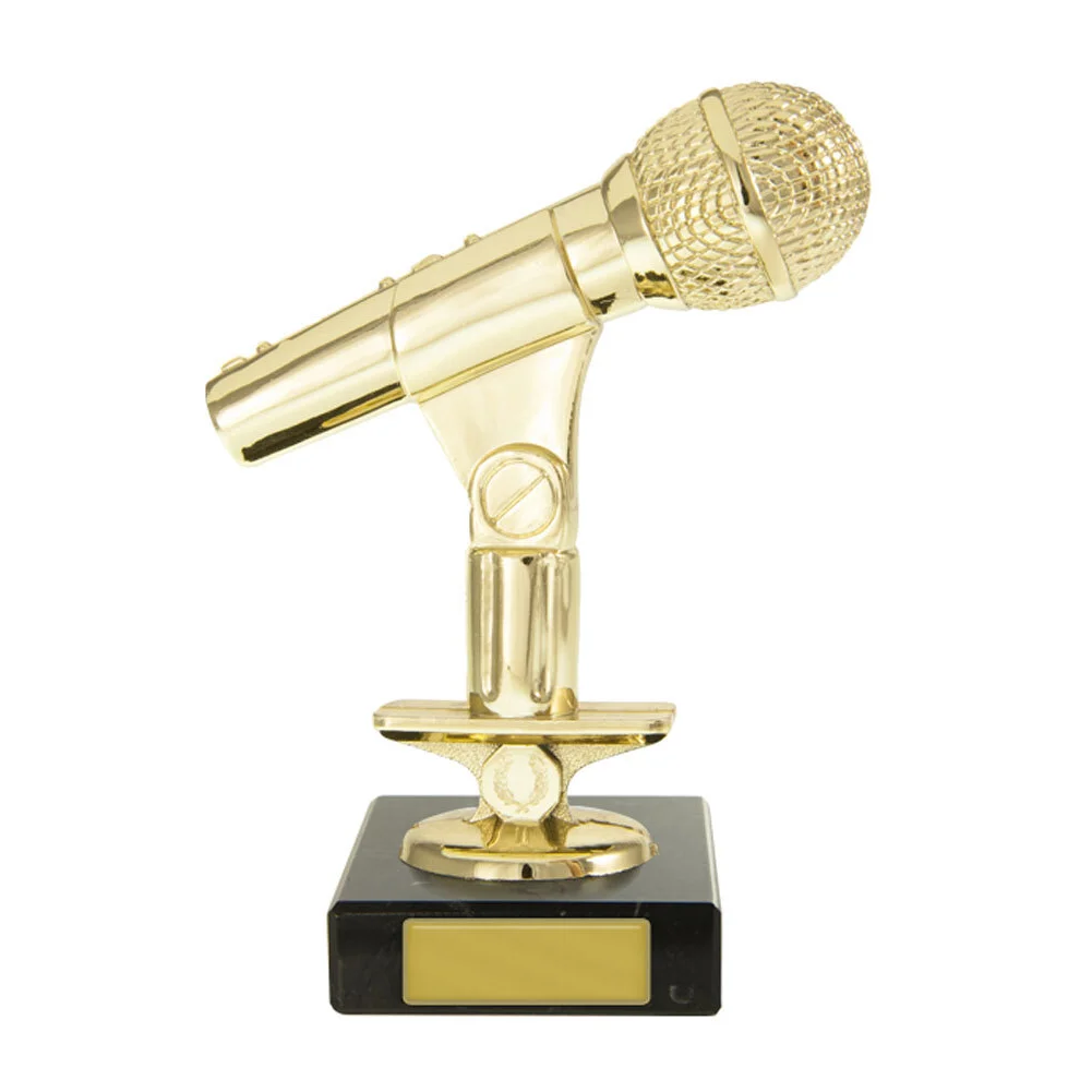 Black / gold microphone on column with plastic / marble construction