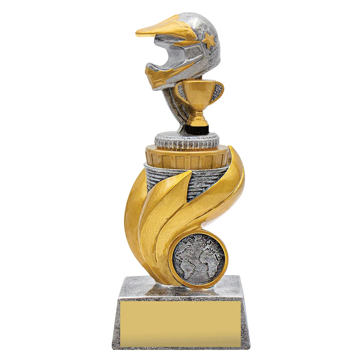 Silver motocross flame with resin construction