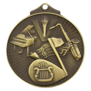 Gold music medal with metal construction