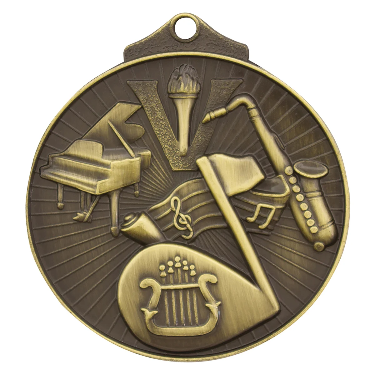 Gold music medal with metal construction